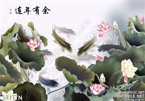 Tranh phong thủy cá chép và hoa sen