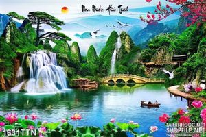 Tranh thác nước psd phong thủy decor