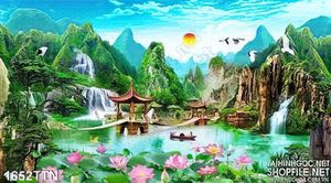 Tranh phong thủy thác nước nghệ thuật psd