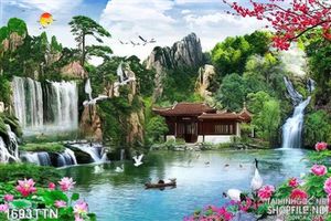Tranh psd phong cảnh mùa xuân decor in uv