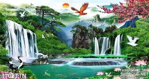 Tranh psd thác nước nghệ thuật in 3D