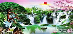 Tranh decor mùa xuân và chim Hạc in uv