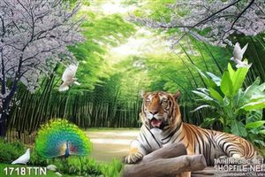 Tranh decor rừng trúc và hổ in  uv