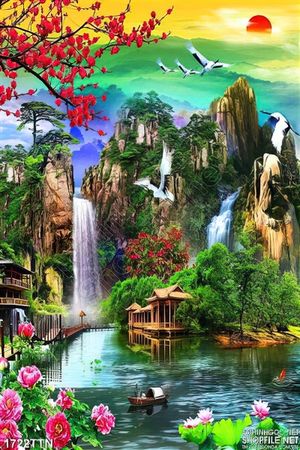 Tranh psd phong cảnh mùa xuân in uv