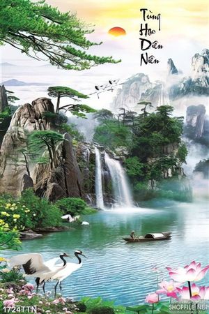 Tranh in uv thư pháp thác nước nghệ thuật mới nhất