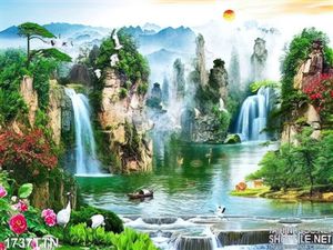 Tranh decor phong cảnh thác nước nghệ thuật đẹp