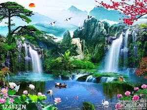 Tranh phong thủy thác nước in 3D