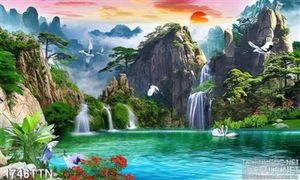 Tranh decor sơn thủy hữu tình và chim Hạc đẹp nhất