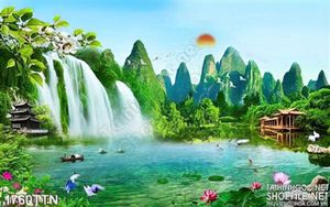 Tranh in 3D thác nước phong thủy hữu tình