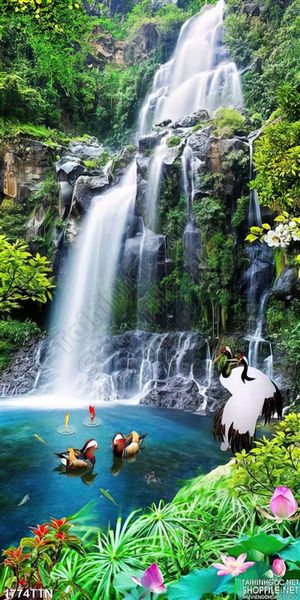Tranh in 3D phong cảnh thác nước phpng thủy