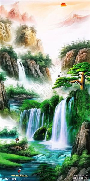 tranh decor khổ dọc thác nước nghệ thuật