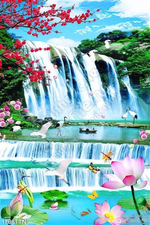 Tranh phong cảnh thác mùa xuân nghệ thuật