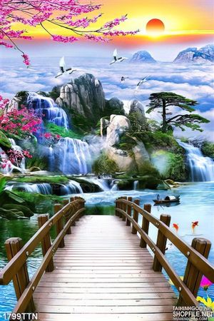Tranh psd sơn thủy mùa xuân in 3D