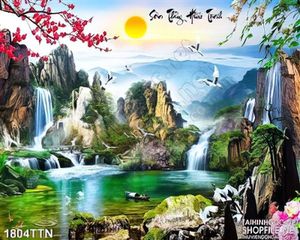 Tranh thư pháp phong cảnh hữu tình psd