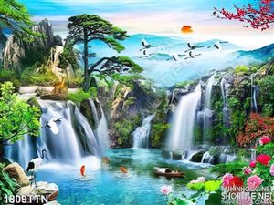 Tranh decor thác nước phong thủy in 3D