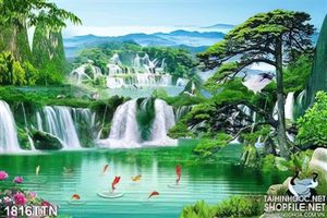 Tranh decor thác nước phong thủy dẹp nhất