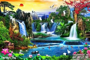 Tranh sơn thủy mùa xuân nghệ thuật mới nhất in uv