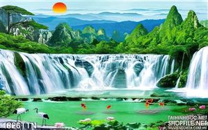 Tranh thác nước phong thủy in 3D chất lượng cao