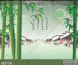 Tranh phong thủy cây tre thư pháp