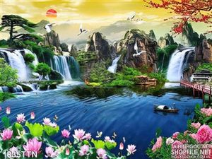 Tranh psd phong cảnh thác nước mới nhất in 3D