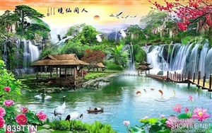 Tranh thư pháp sơn thủy hữu tình psd