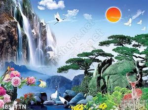 Tranh psd phong cảnh nghệ thuật và hươu in 3d