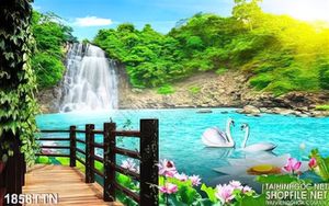 Tranh thác nước và chim thiên nga in uv