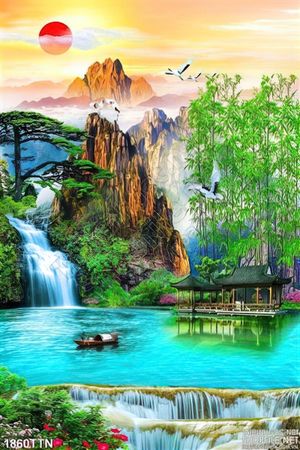 Tranh psd phong thủy khổ dọc in 3D