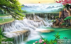 Tranh psd thác nước phong thủy mùa xuân mới nhất
