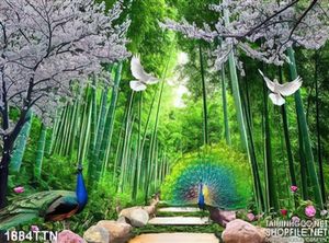 Tranh chim công và rừng Trúc in 3D