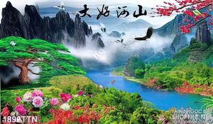 Tranh phong cảnh nghệ thuật mùa xuân psd