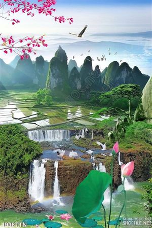 Tranh khổ dọc phong cảnh hữu tình in uv