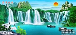 Tranh thác nước phong thủy nghệ thuật psd