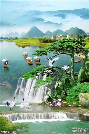 Tranh 3D thác nước phong thủy in uv