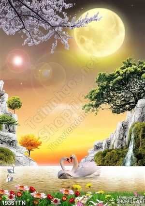 Tranh khổ dọc phong cảnh mùa xuân in 3D