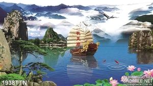 Tranh in 3D thác nước thuận buồm xuôi gió