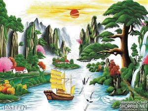 Tranh decor thuận buồm xuôi gió sơn dầu psd