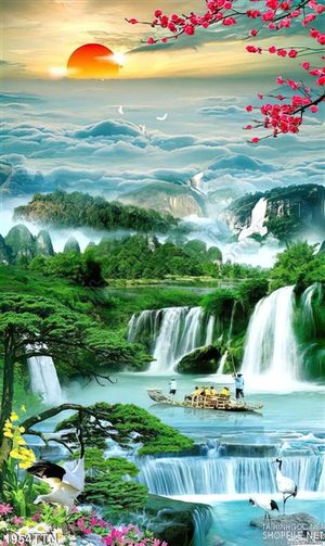 Tranh psd khổ dọc phong thủy mùa xuân