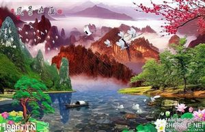 Tranh in uv thác nước phong thủy mùa xuân