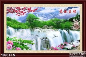 Tranh decor thác nước phong thủy mùa xuân