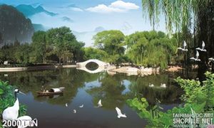 Tranh in uv phong cảnh nghệ thuật và chim Hạc
