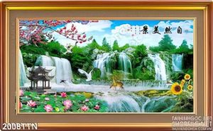 Tranh psd thư pháp thác nước phong thủy mùa xuân