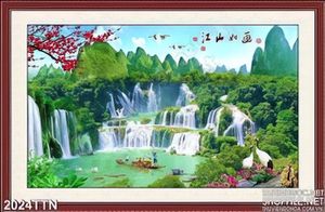 Tranh psd phong thủy thác nước nghệ thuật in uv