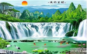 Tranh wall phong cảnh thác nước phong thủy psd