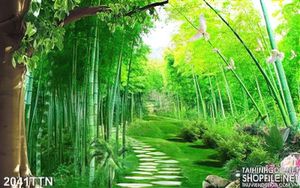 Tranh psd con đường khu rừng tre