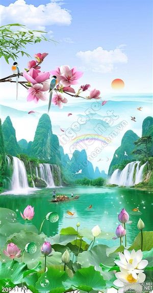 Tranh decor sơn thủy mùa xuân nghệ thuật