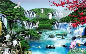 Tranh decor thcs nước phong thủy mùa xuân psd