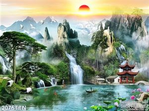 Tranh phong thủy thác nước psd