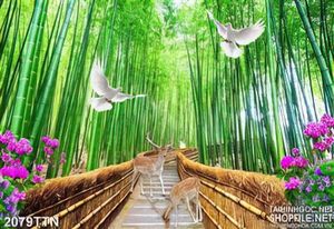 Tranh psd khu rừng Trúc và hươu
