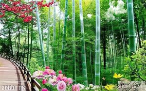 Tranh decor cây cầu và rừng Trúc psd